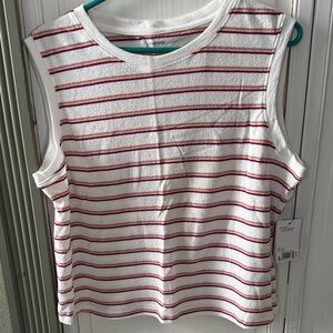 Sonoma White Tank with Pink and Tan Stripe Accents